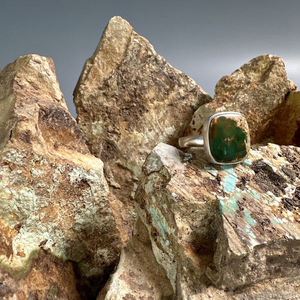Heavy Duty Rings, Cerrillos Turquoise Square Sterling