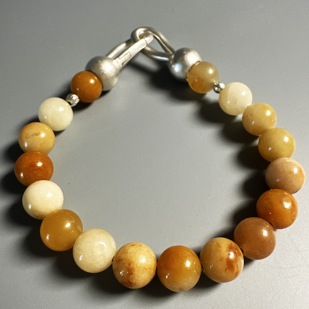 Bracelets, Yellow Jade Beads in Sterling