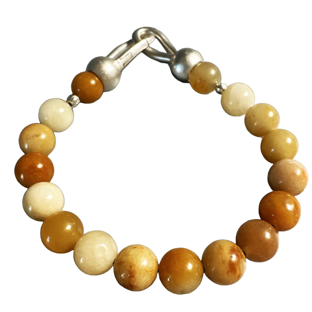 Bracelets, Yellow Jade Beads in Sterling