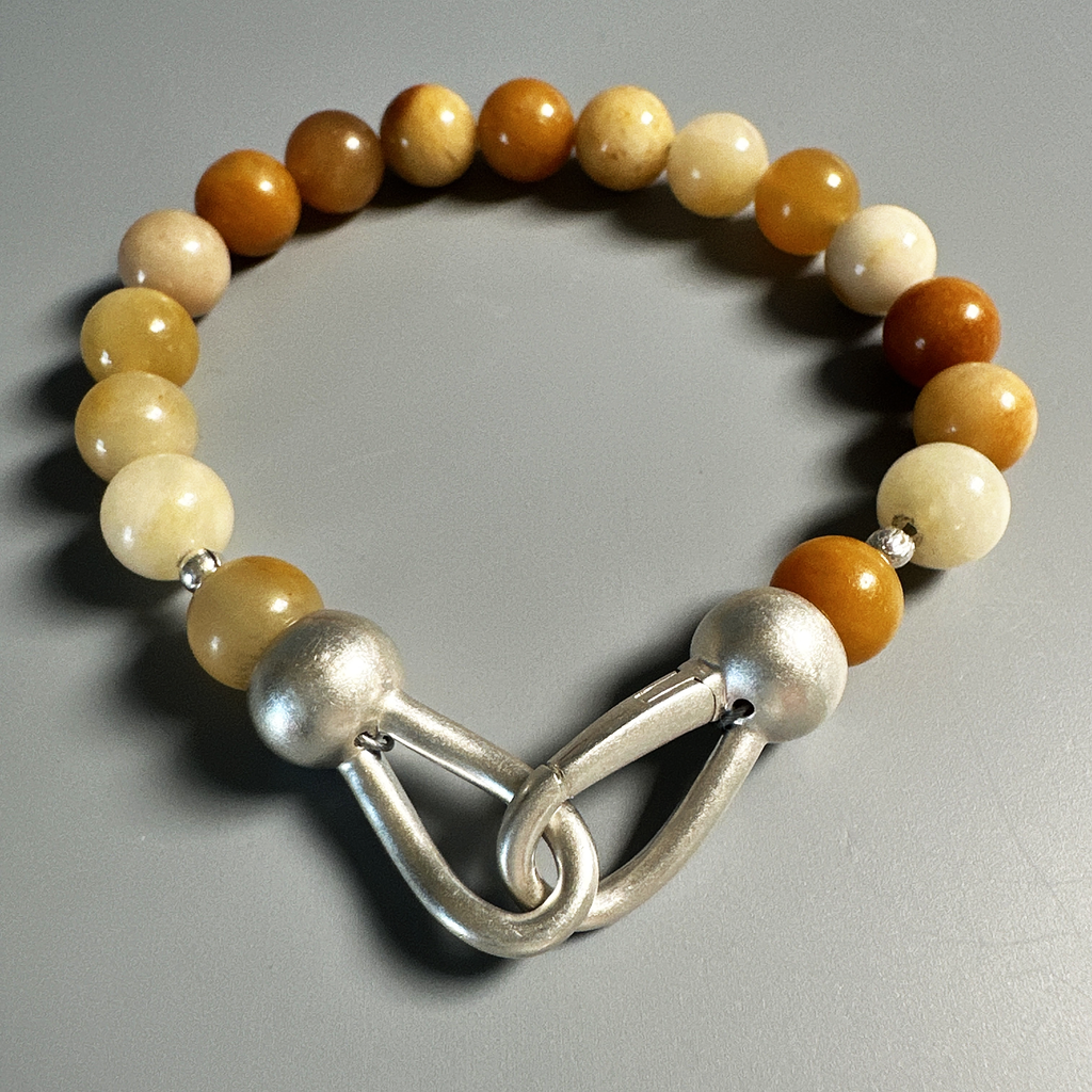 Bracelets, Yellow Jade Beads in Sterling